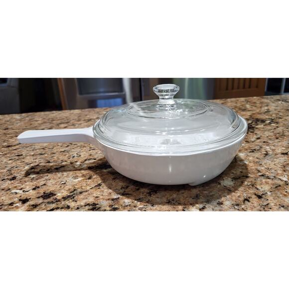 Corning Ware MW-83-B Microwave Browning Dish Skillet Pan W/Pyrex Lid Solid White - Picture 13 of 15